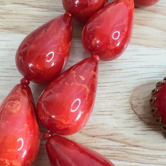 Vintage Marbled Red Bakelite Beaded Necklace 26 In 1940s 93 Grams - Picture 11 of 12